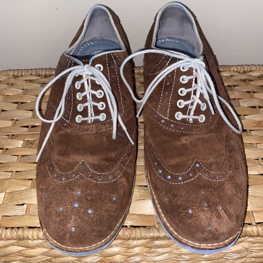 JOHNSTON & MURPHY Men Sz 8.5 Sheepskin Ellington Saddle Dress Shoes Perforated